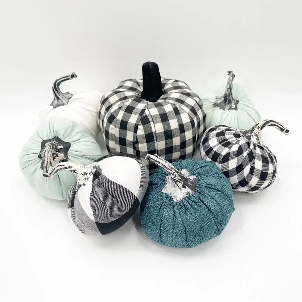 PUMPKIN Decor x 7 Home Buffalo Check Blue Table Mantel Fabric Gingham Fall